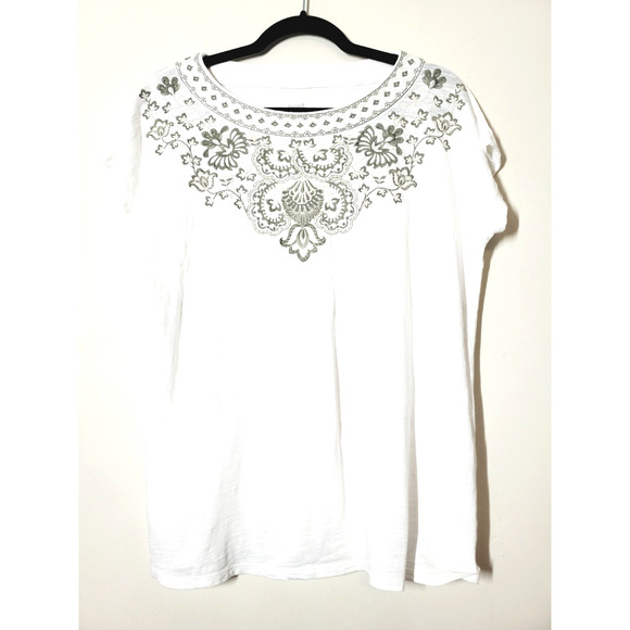 Pure J Jill Womens Small T-shirt Top EMBROIDERED Cap Sleeve Short Sleeve White - Picture 1 of 8